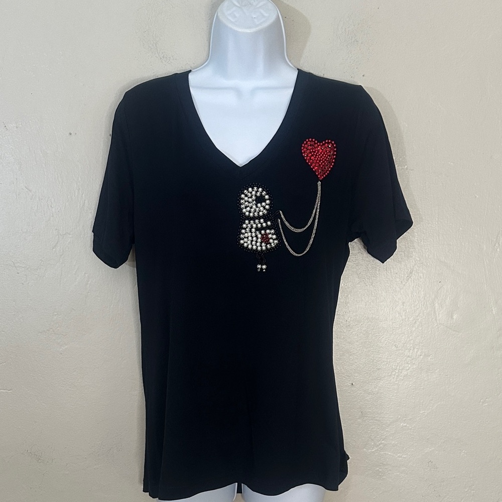 Elegant Black V-Neck Top with Heart Design